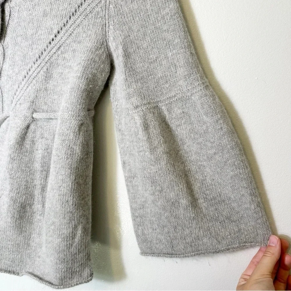 Sarah Spencer Gray Bell Sleeve Lambs Wool Rabbit Hair Cardigan Sweater Large Y2K